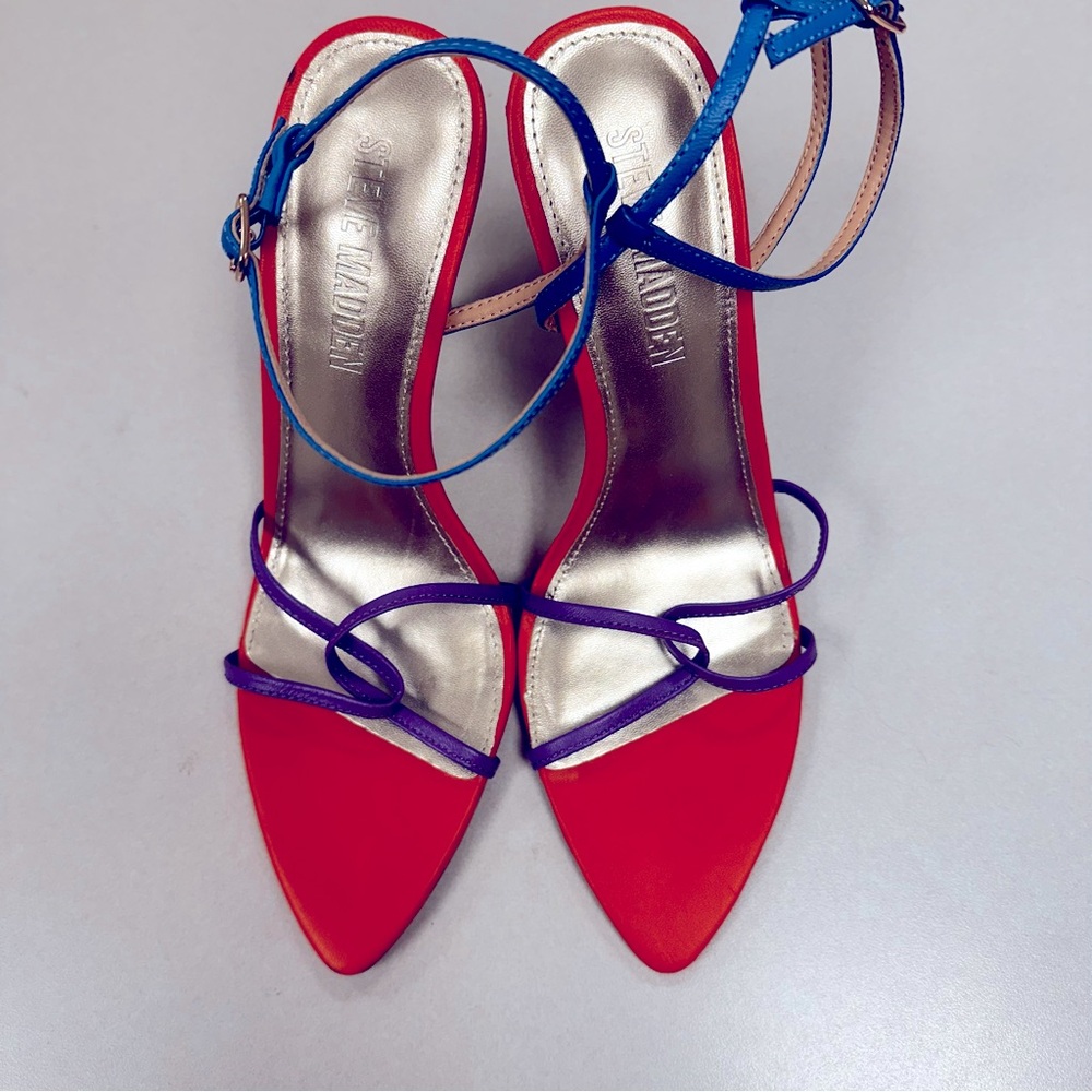 Steve Madden Stellina Color block Leather Strappy Point Toe Dress Sandals~Size8M